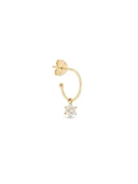 14k Gold Crystal Lotus Flower Hoop - Single