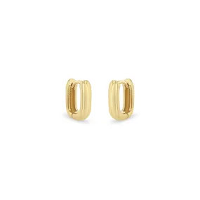 14k Gold Thick Small Oval Hinge Huggie Hoops