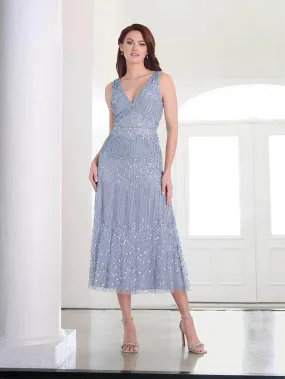 Adrianna Papell Platinum 40456 - Beaded Tea-Length Dress