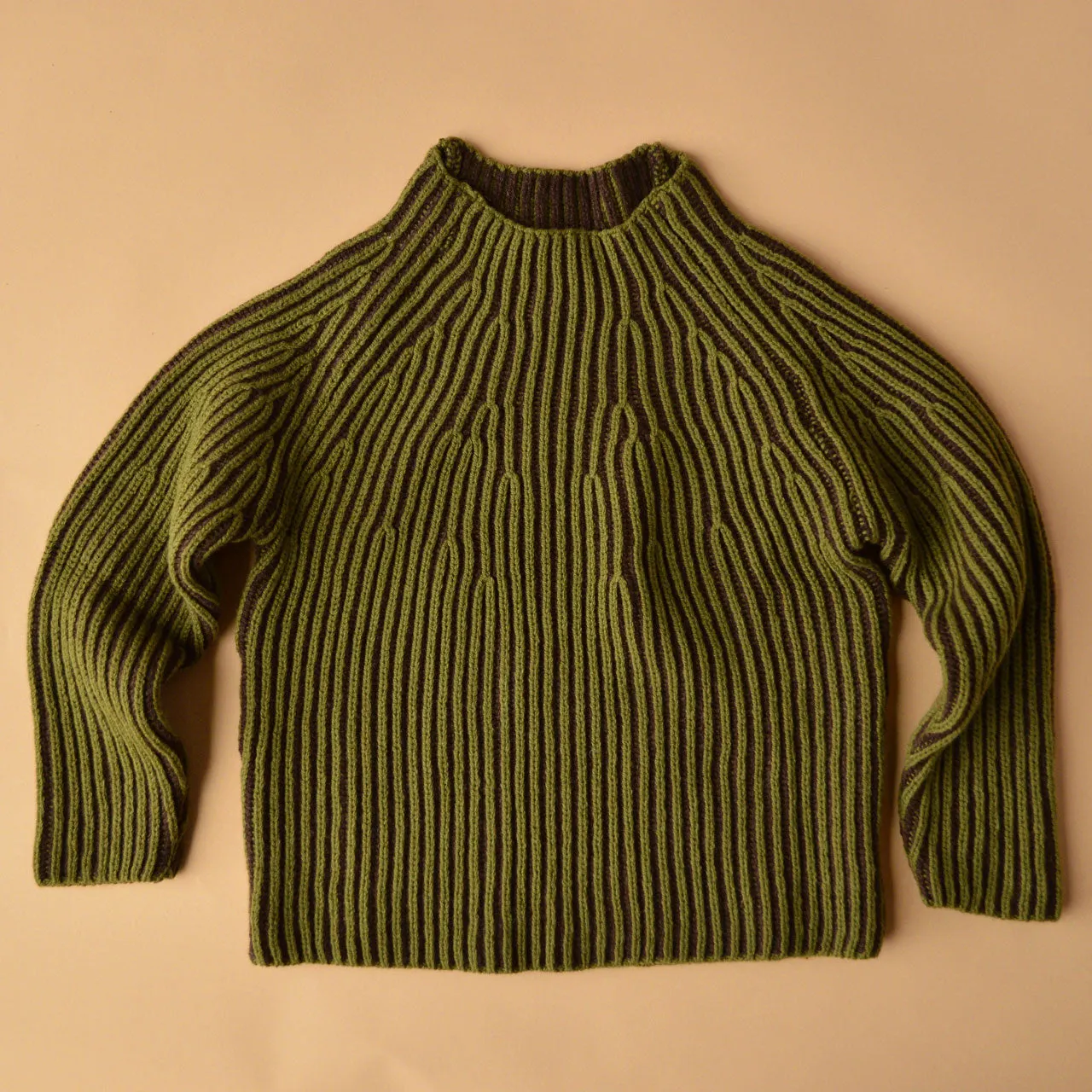 Afron Brioch Knit Pullover - 100% Merino - Fennel/Cocoa (8-12y )