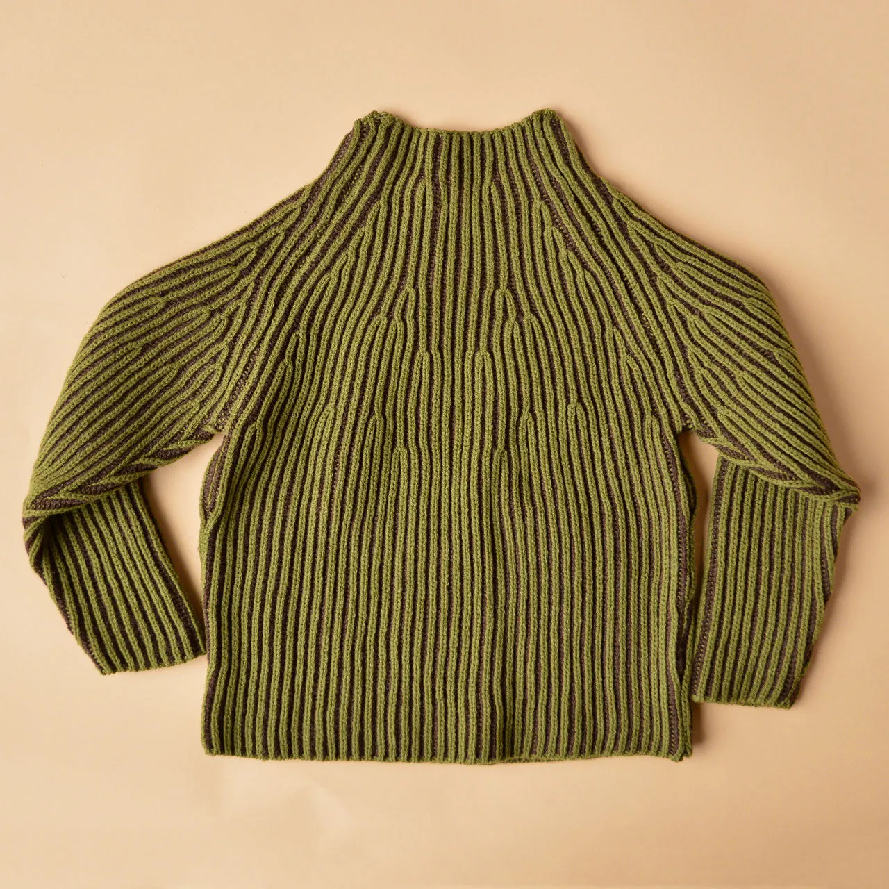 Afron Brioch Knit Pullover - 100% Merino - Fennel/Cocoa (8-12y )