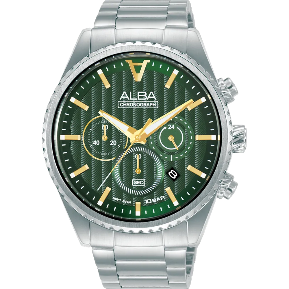 Alba Sports Chronograph Green Dial Mens Watch AT3H85X