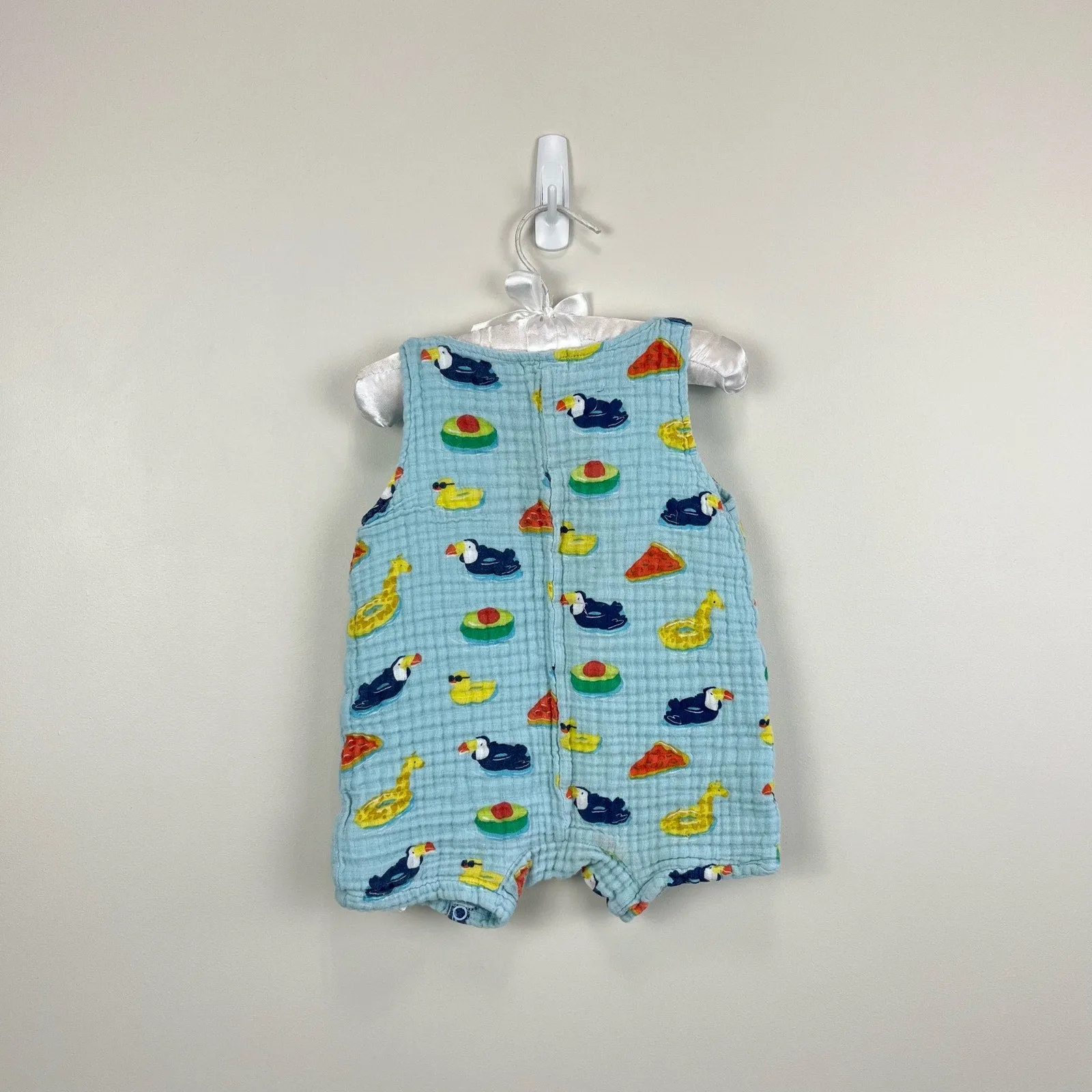 Angel Dear Shortie Romper Blue Muslin 6-12 Months