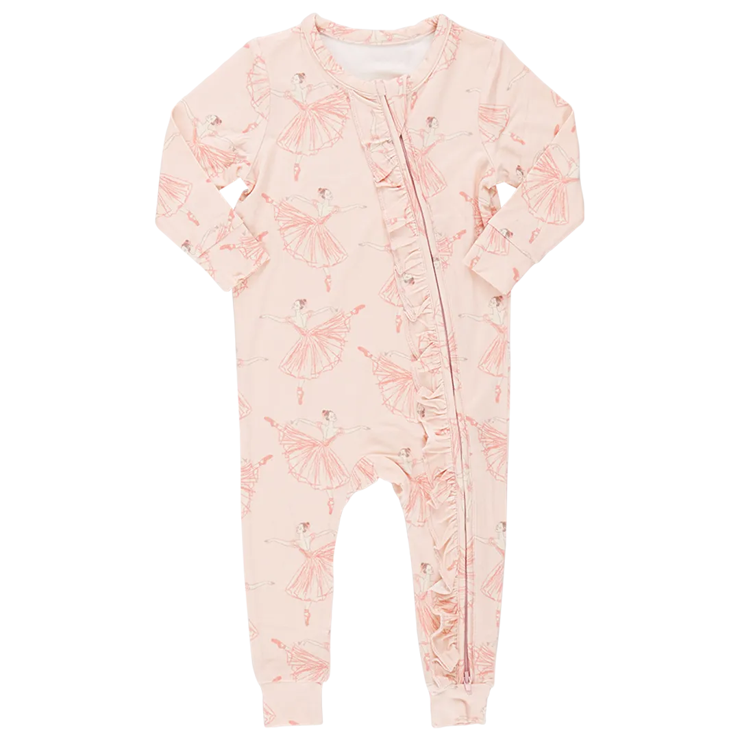 Baby Girls Ruffle Bamboo Romper - Pink Ballerinas