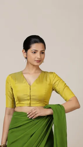 Begum x Rozaana | Elbow Sleeves Saree Blouse in Lemon Yellow