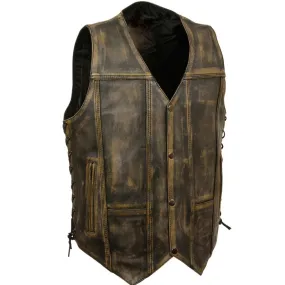 BROWN DISTRESSED 10 POCKET VEST