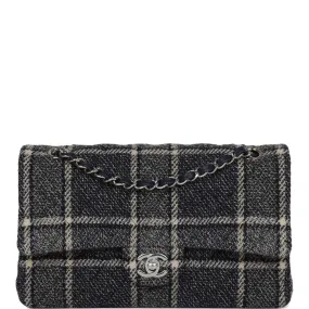 Chanel Medium Classic Double Flap Bag Navy Tweed Silver Hardware