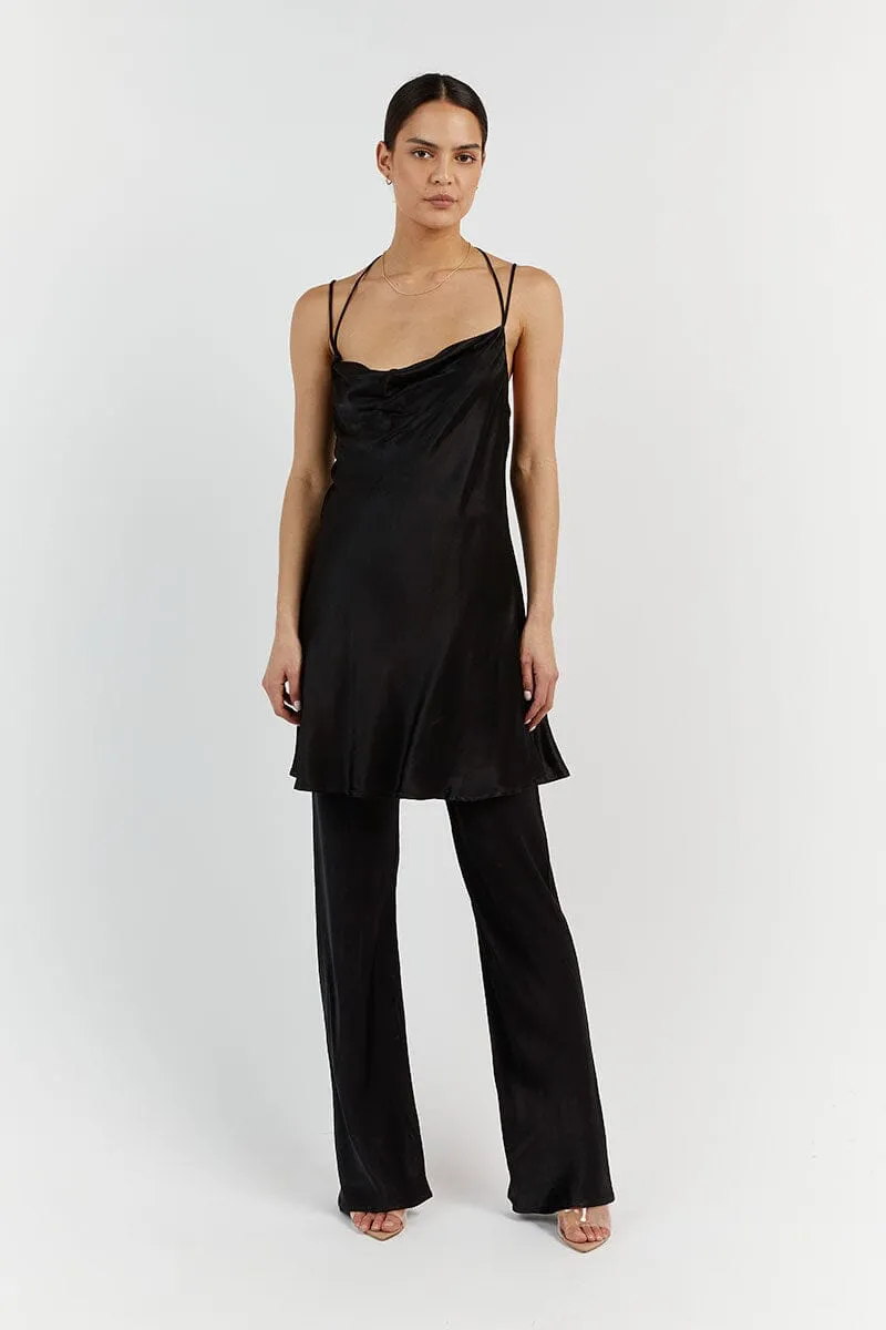 CHARLI BLACK SATIN STRAP TUNIC