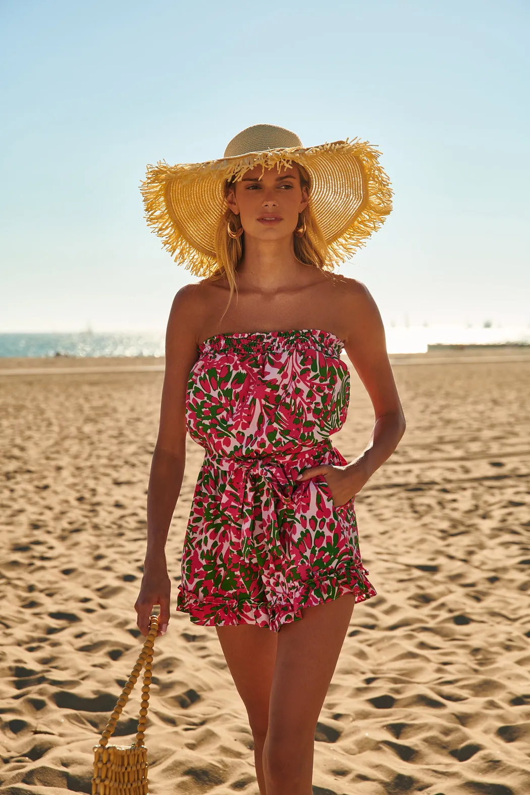 Cienega Floral Frilly Strapless Romper