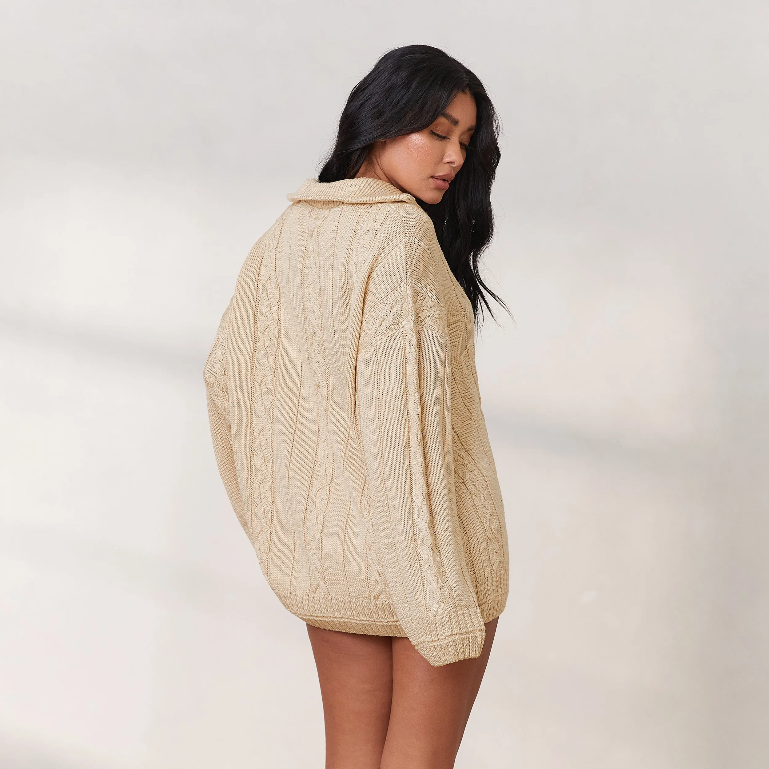 Cosy Knit Quarter Zip Jumper - Cream