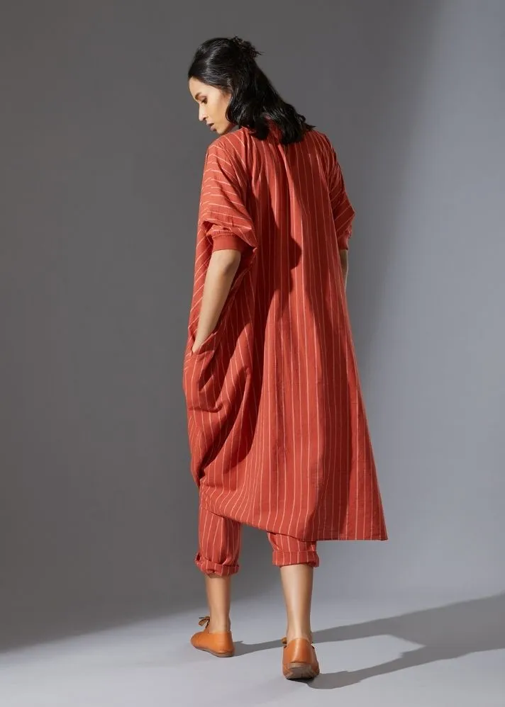 Cotton Cowl Dress-Rust