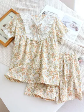 Cotton Doll Collar Printed Pajamas