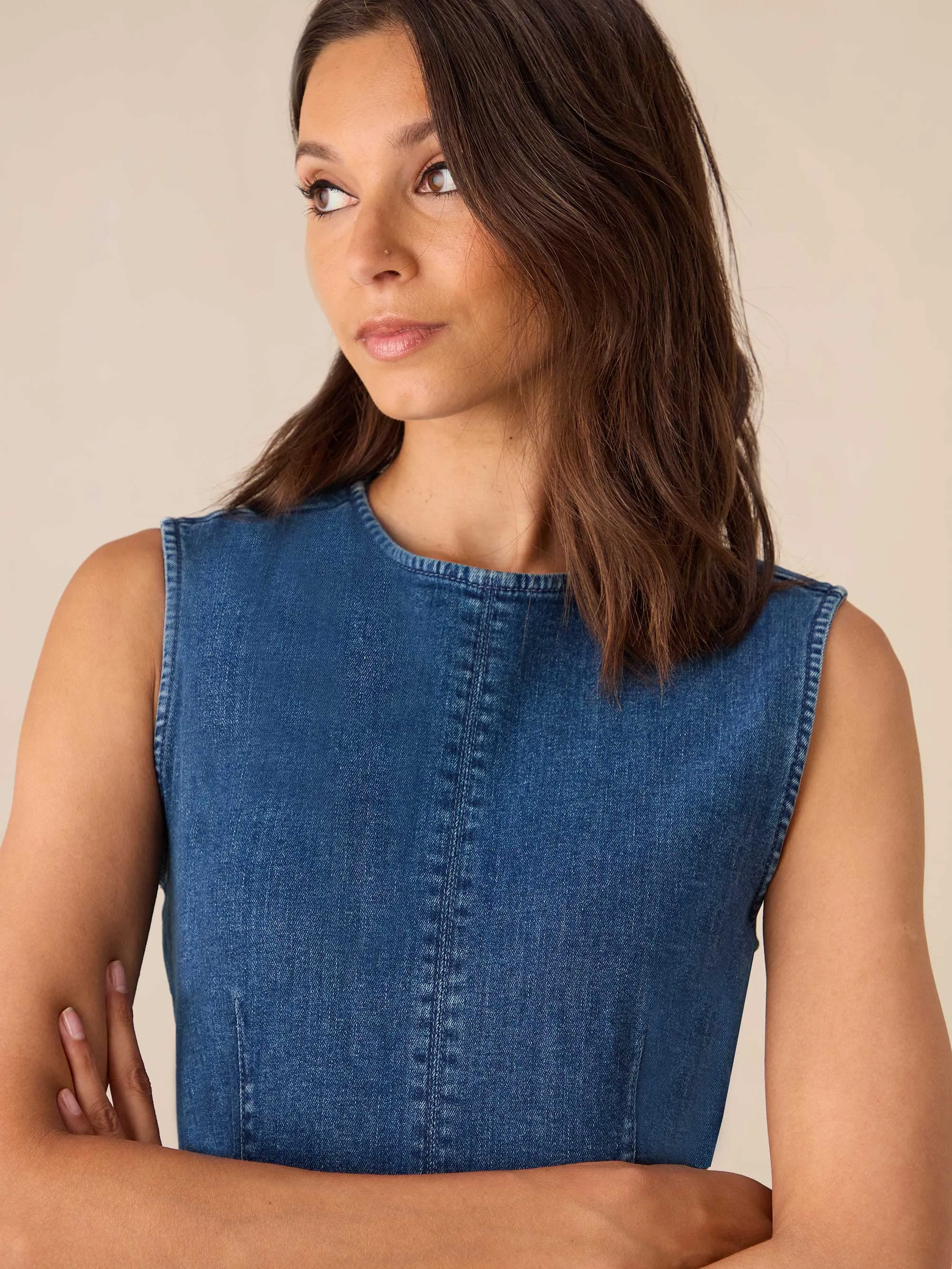 Denim Column Midi Dress