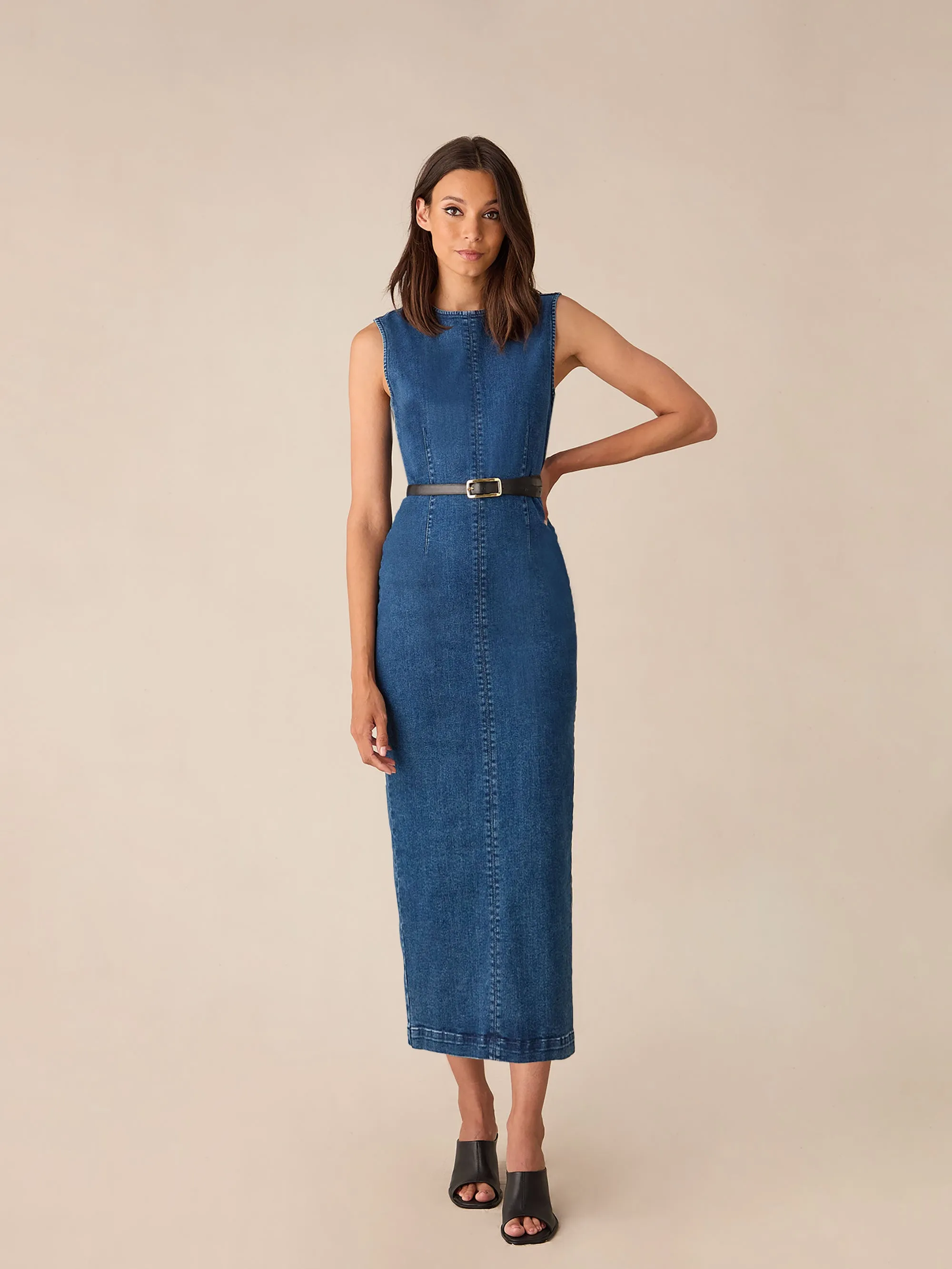 Denim Column Midi Dress