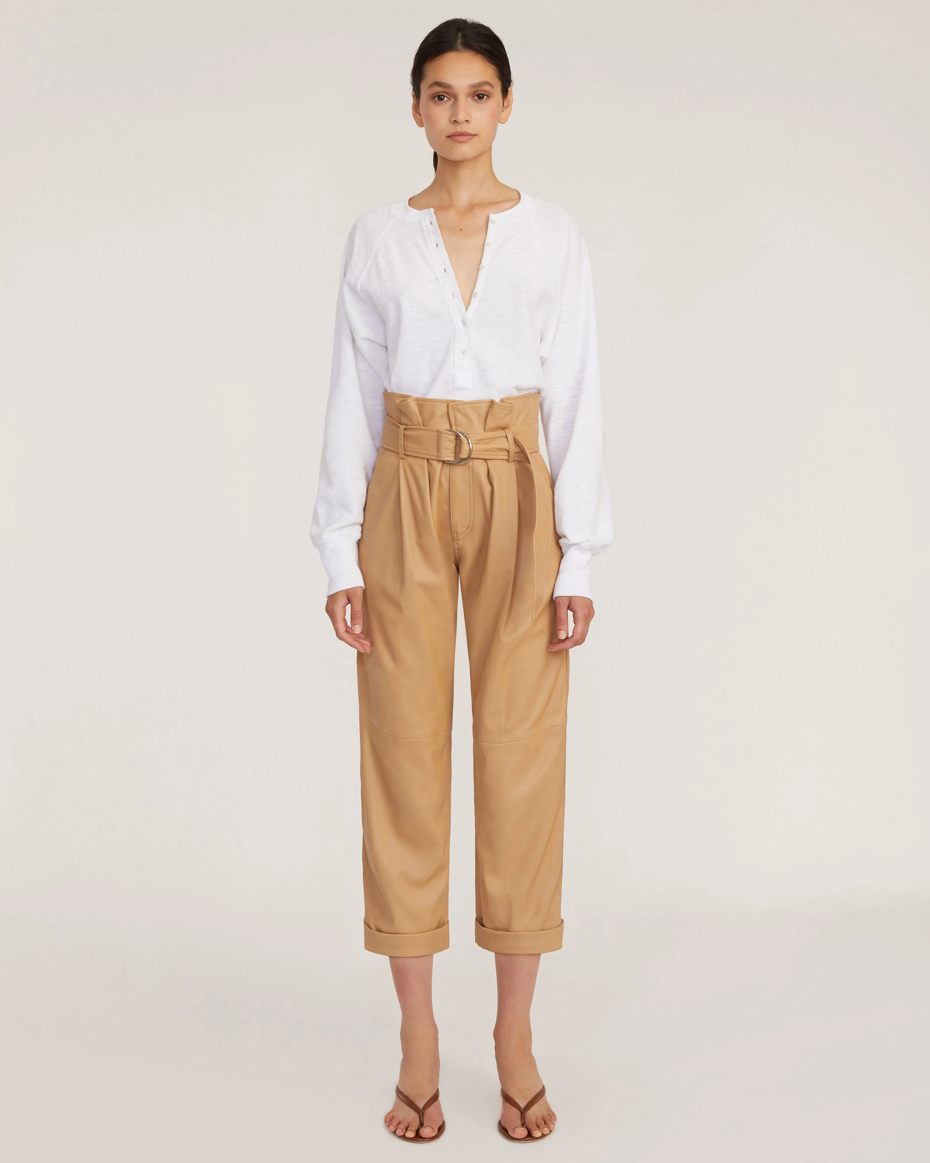 Dixon Leather Paper Bag Cropped Pant in Desert