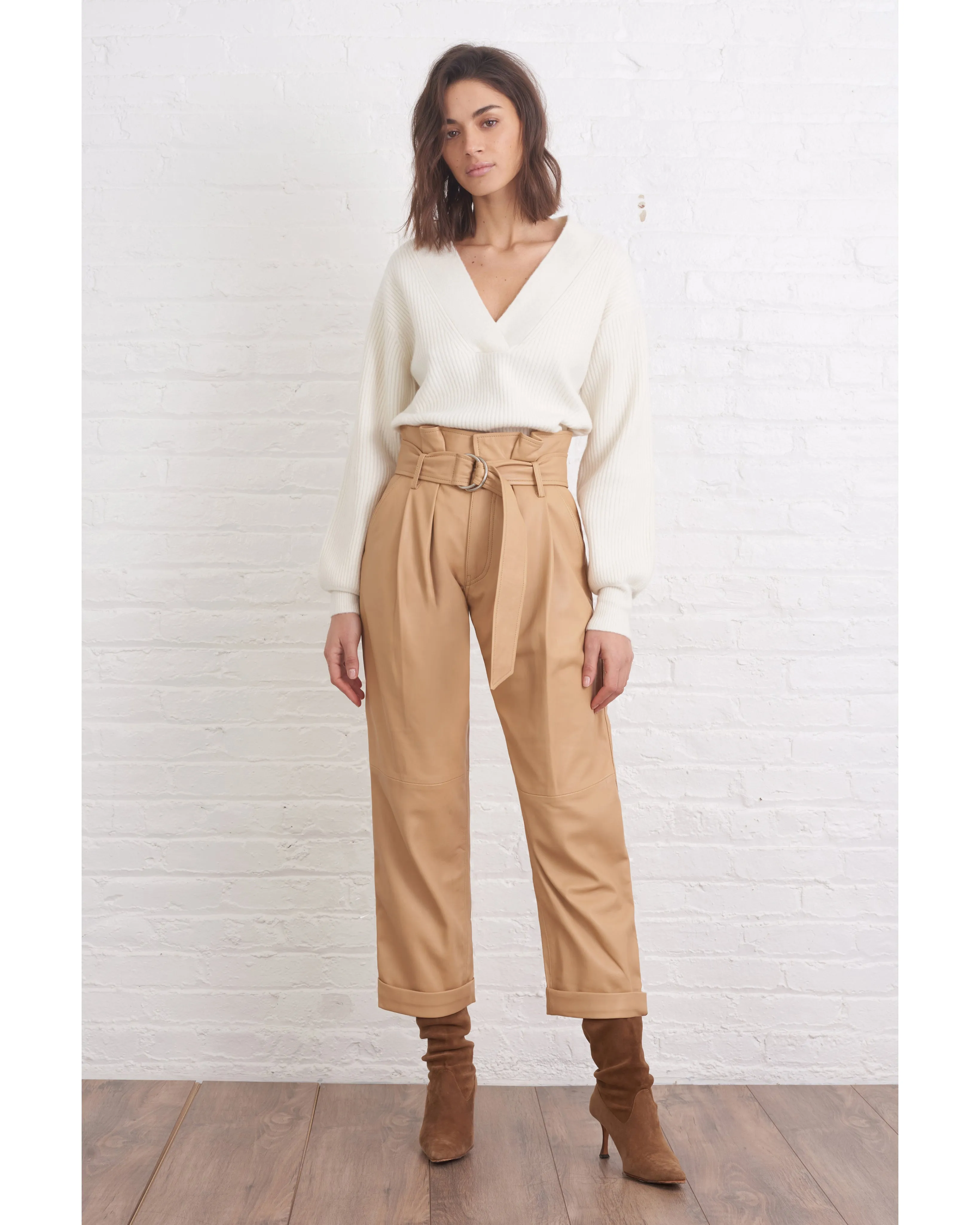 Dixon Leather Paper Bag Cropped Pant in Desert