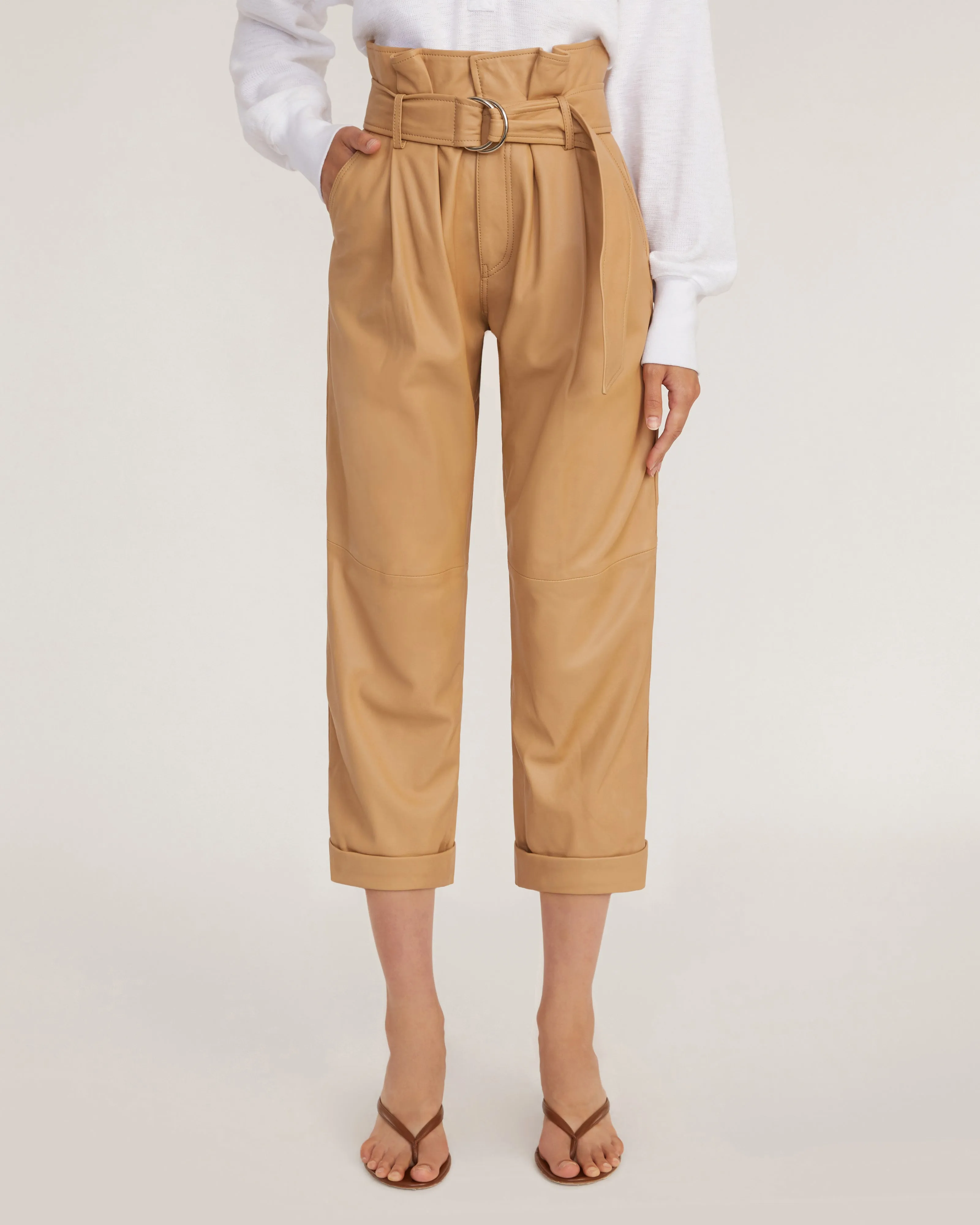 Dixon Leather Paper Bag Cropped Pant in Desert