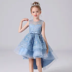 Elegant Princess Sleeveless Lace Embroidery Girls Dress