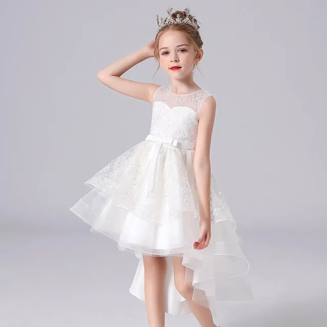 Elegant Princess Sleeveless Lace Embroidery Girls Dress