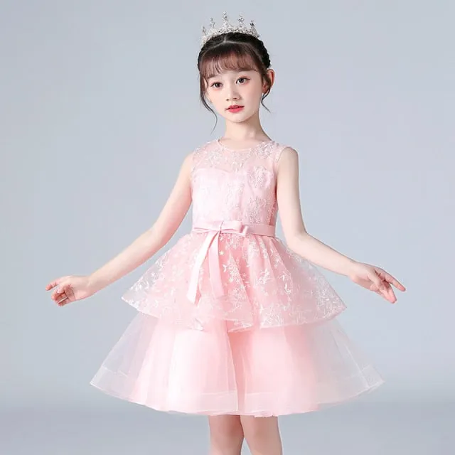 Elegant Princess Sleeveless Lace Embroidery Girls Dress