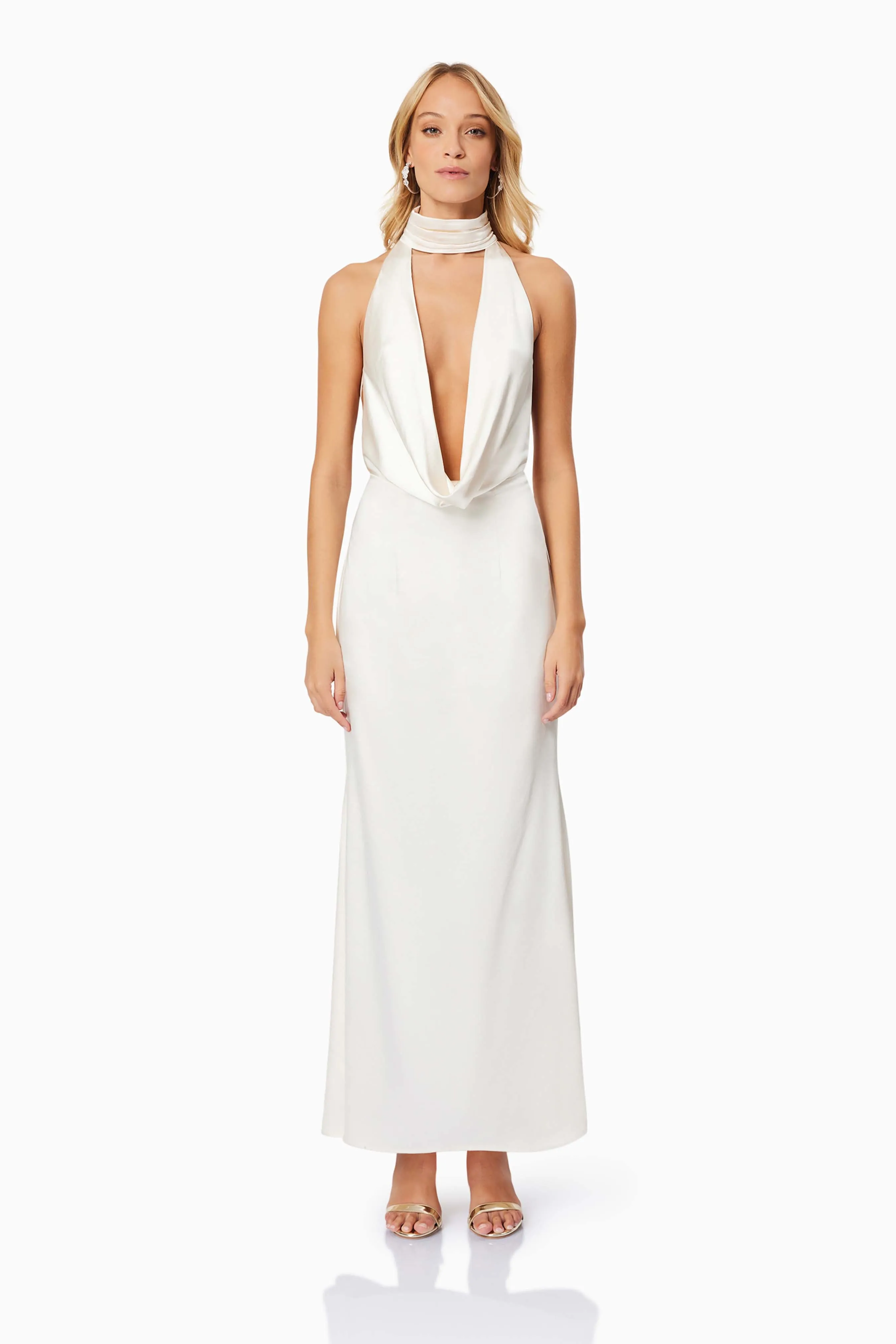 Faith Deep Neckline Maxi Dress In White