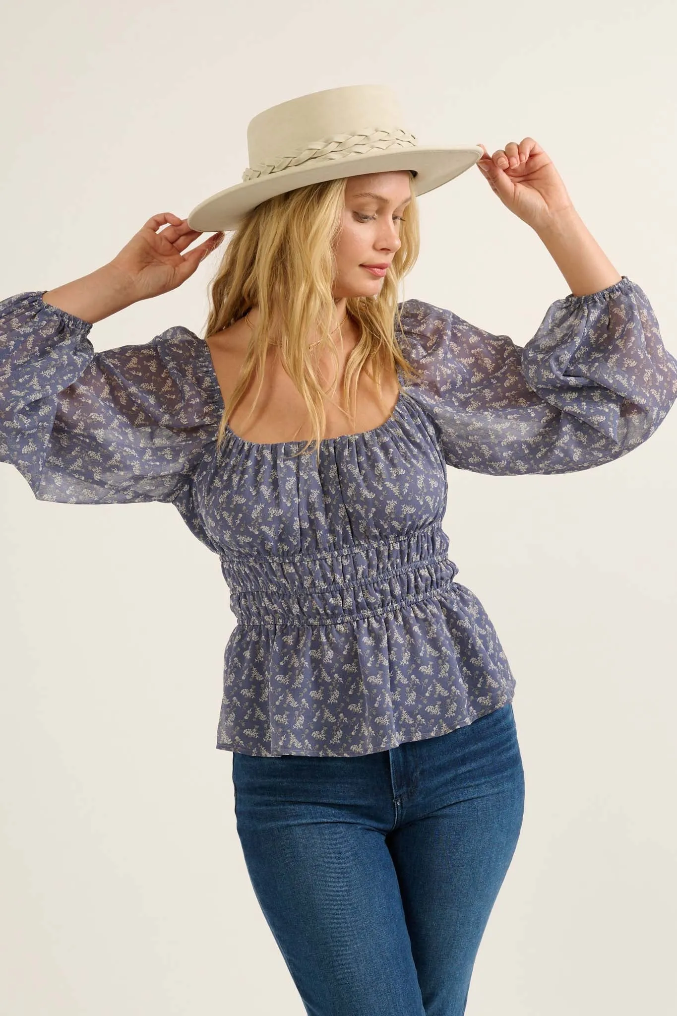 Fields of Joy Floral Chiffon Peasant Top