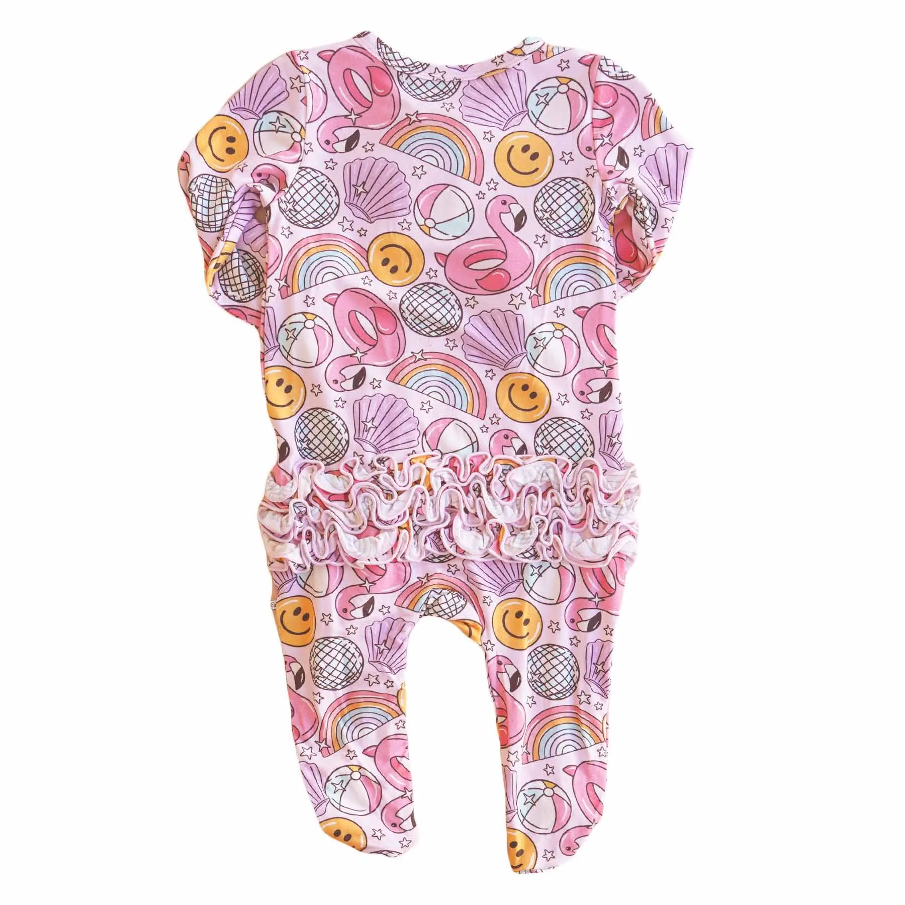 Floatie Friends Ruffle Zipper Footie | Pink