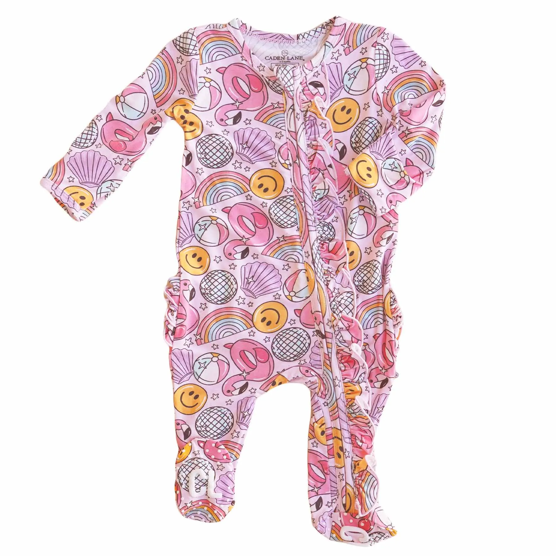 Floatie Friends Ruffle Zipper Footie | Pink