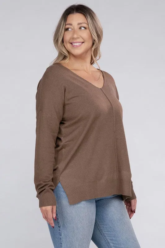 Hi Curvy Plus Size Women Garment Dyed Front Seam Sweater