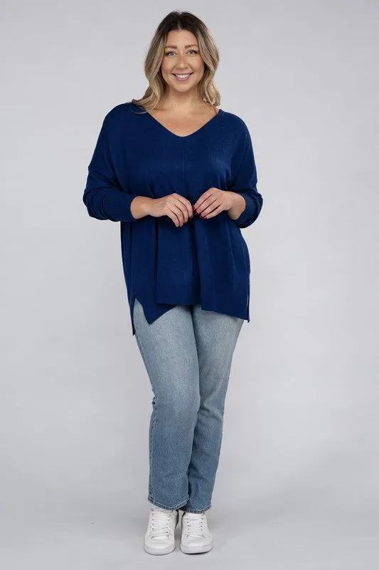 Hi Curvy Plus Size Women Garment Dyed Front Seam Sweater