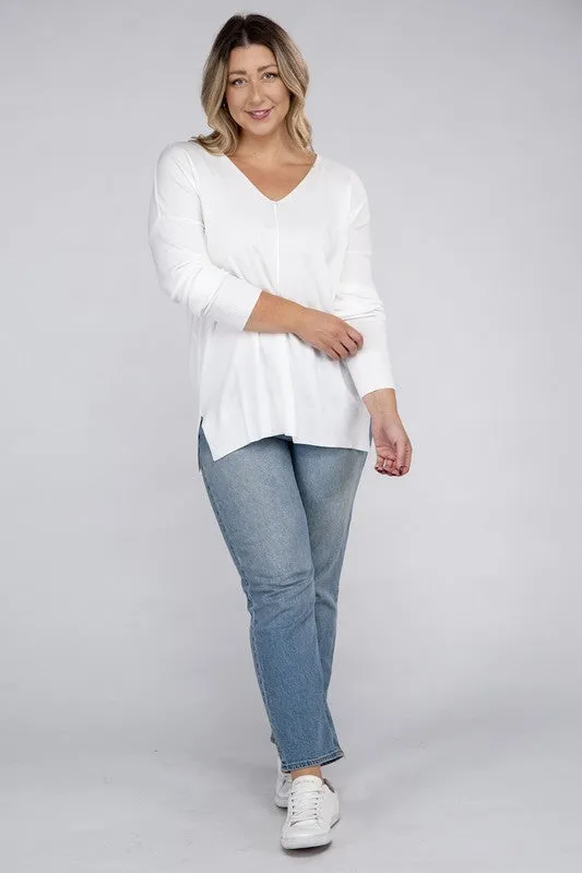 Hi Curvy Plus Size Women Garment Dyed Front Seam Sweater