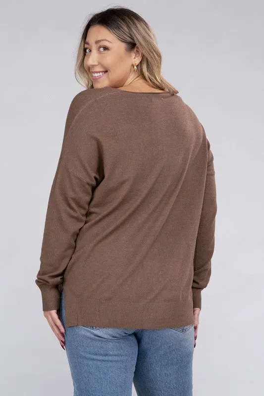 Hi Curvy Plus Size Women Garment Dyed Front Seam Sweater