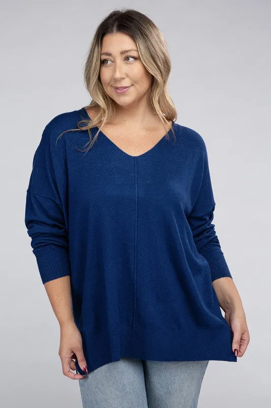 Hi Curvy Plus Size Women Garment Dyed Front Seam Sweater