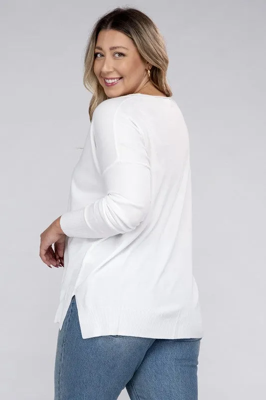 Hi Curvy Plus Size Women Garment Dyed Front Seam Sweater