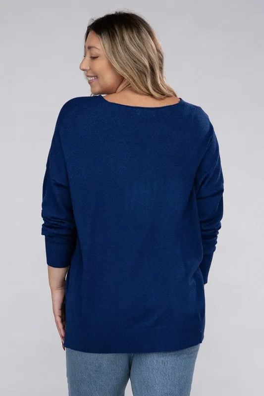 Hi Curvy Plus Size Women Garment Dyed Front Seam Sweater