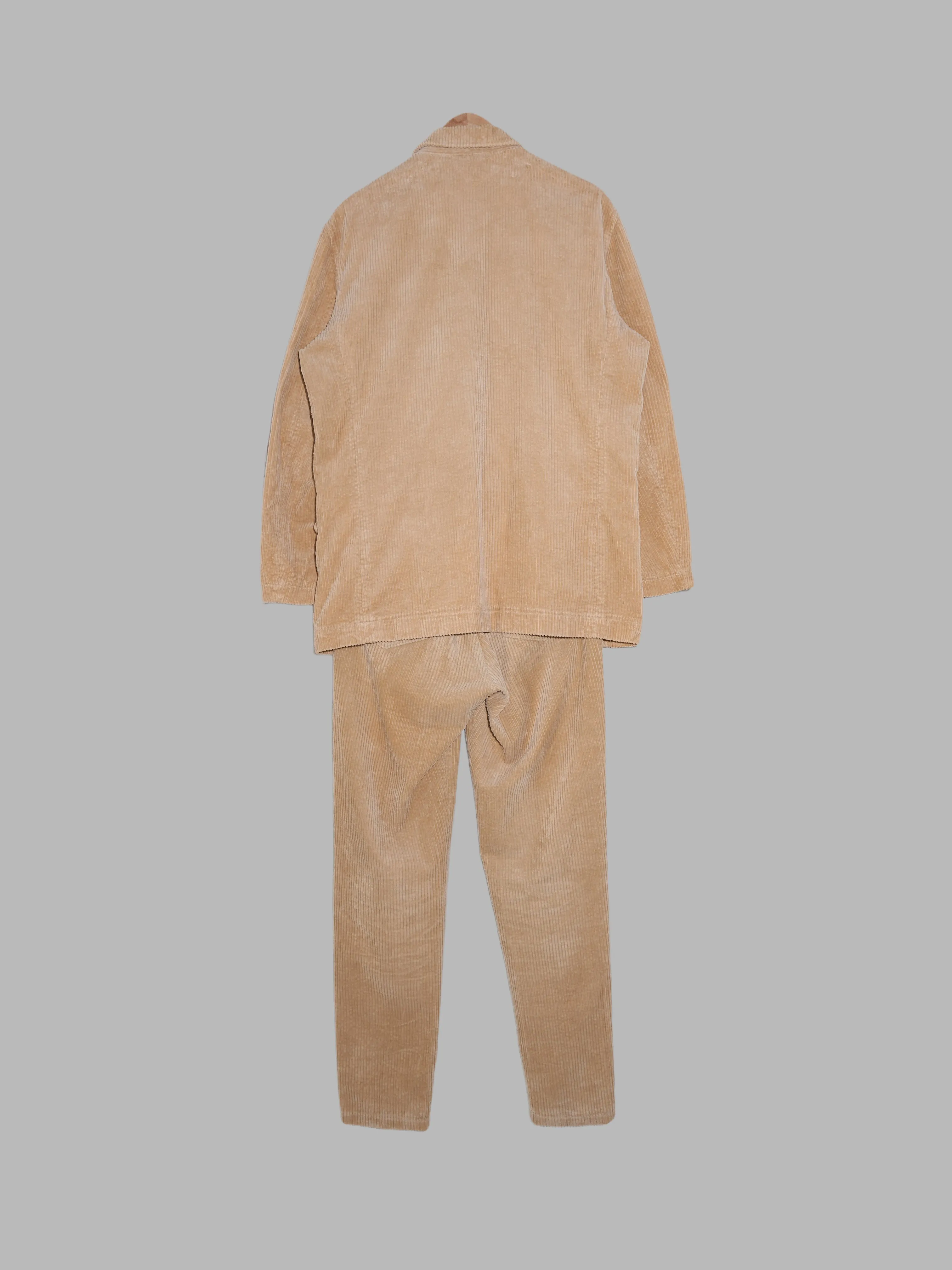 Issey Miyake beige cotton corduroy double breasted blazer and trouser suit - M