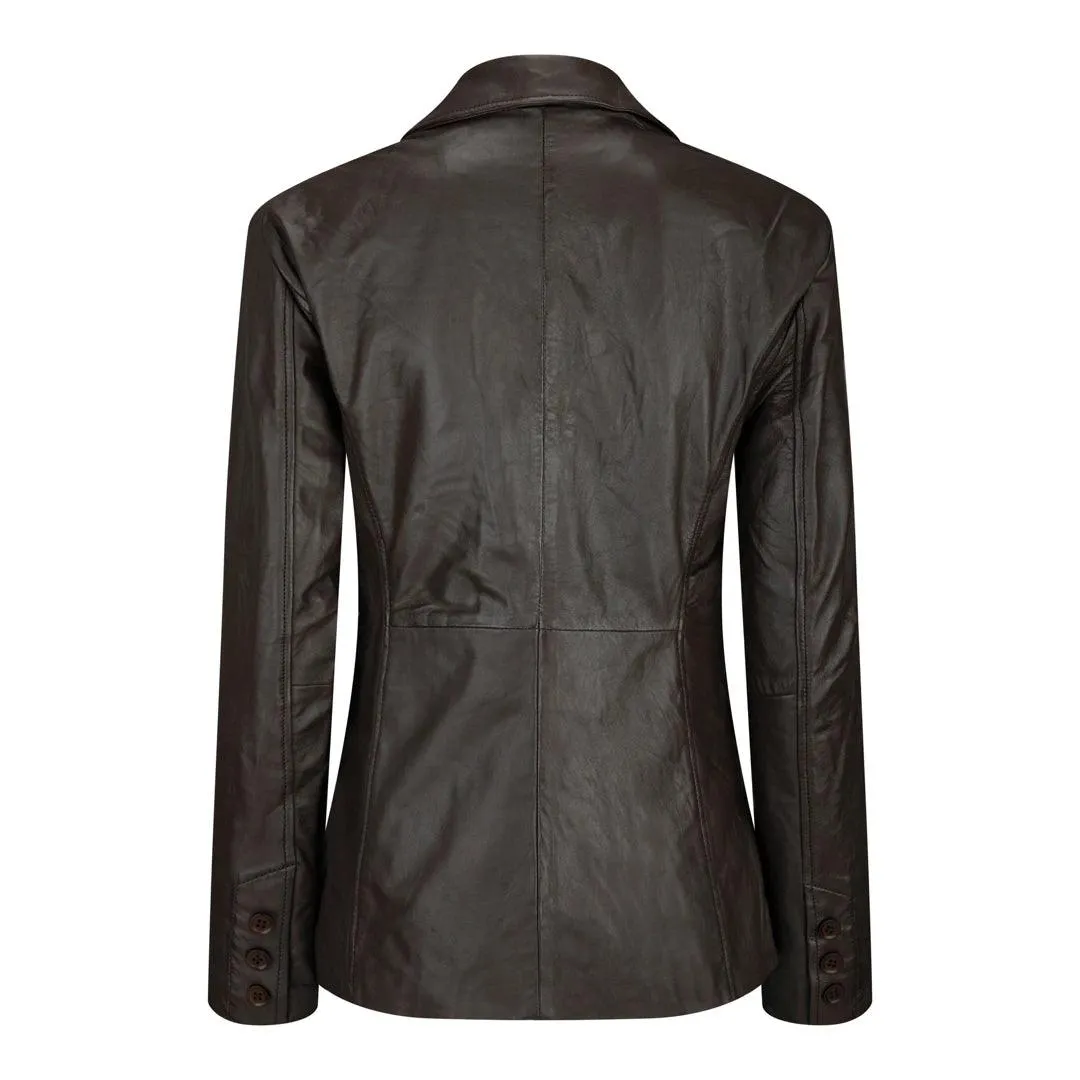 Ladies Women Real Black Leather slim Fit Blazer Jacket