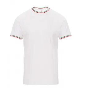 Men's White Cotton Work T-Shirt with Italian Tricolor Neckline - PAYPERWEAR