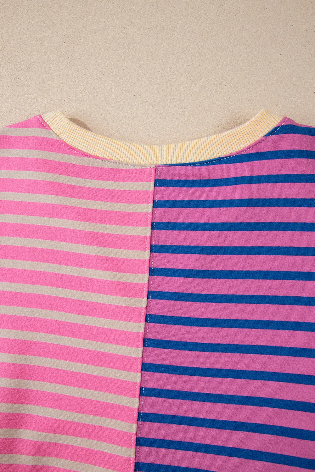 Pink Stripe Casual Stripe Colorblock Drop Shoulder Oversize Sweatshirt