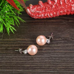 Pink/Silver Stud Pearl Earrings PSE004