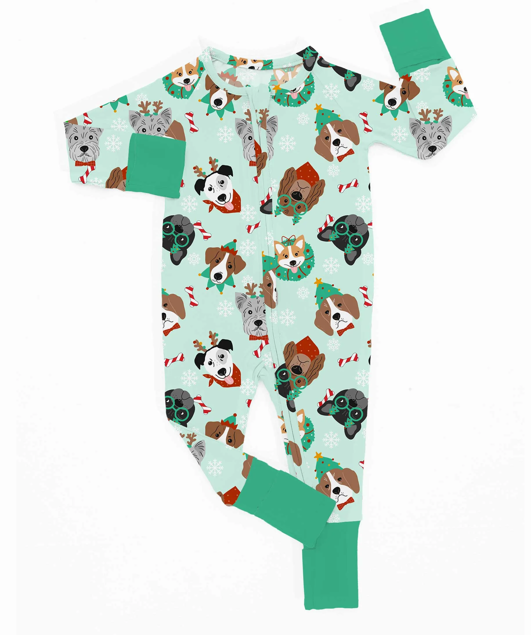 [Pre Order] Merry & Bright Festive Dogs - Bamboo Zippy Romper (EST SHIP LATE OCT)