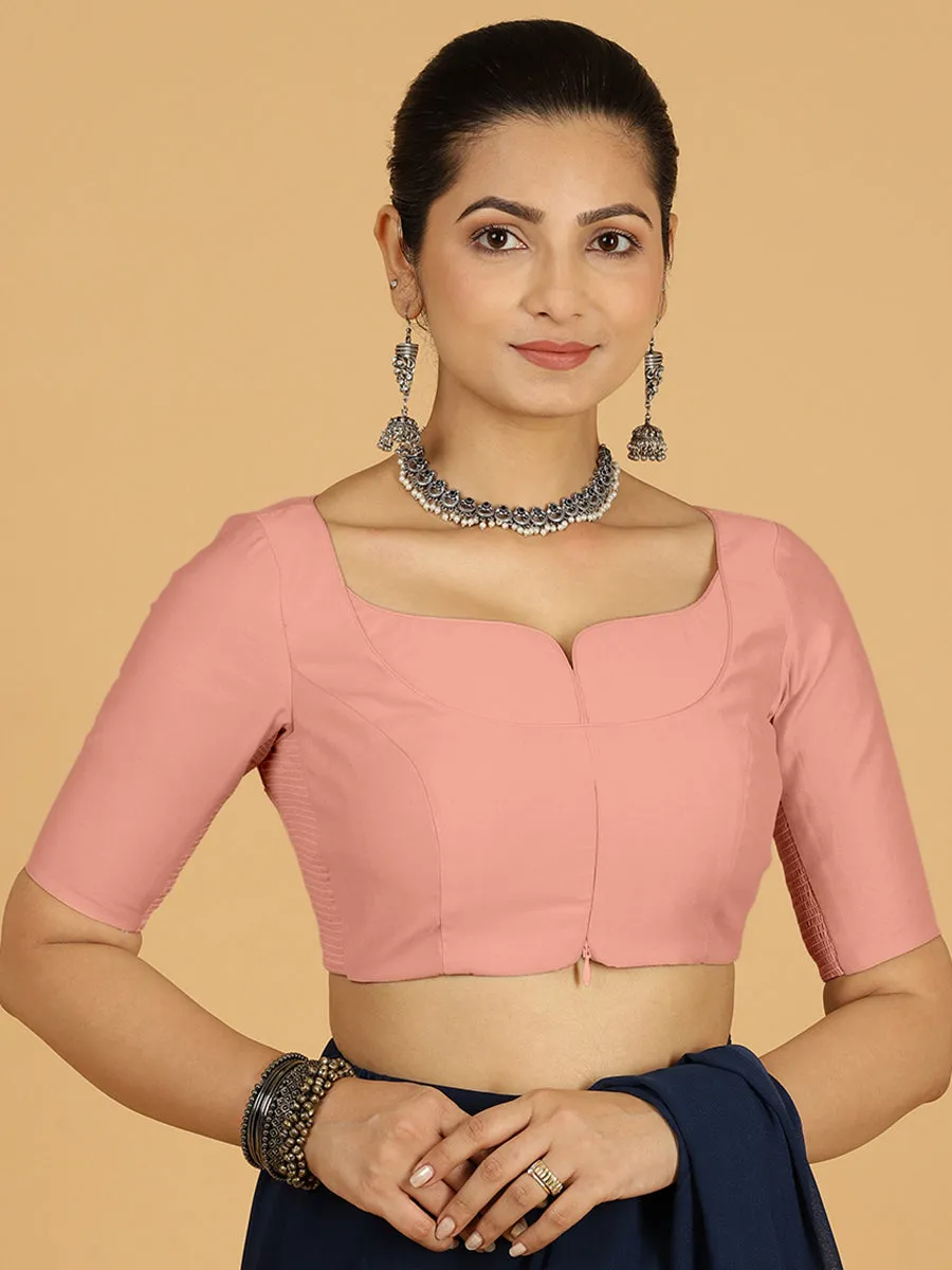 Priya x Rozaana | Elbow Sleeves Saree Blouse in Sea Pink