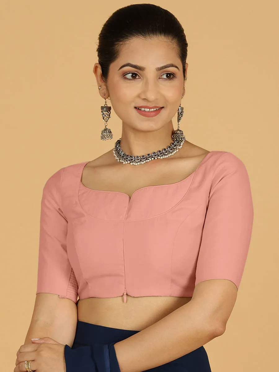 Priya x Rozaana | Elbow Sleeves Saree Blouse in Sea Pink