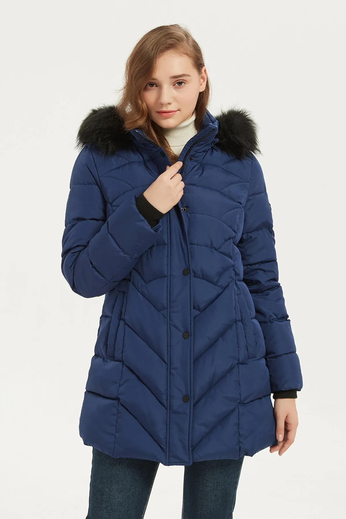 Quilted Puffer Coat & Jacket with faux fur hood