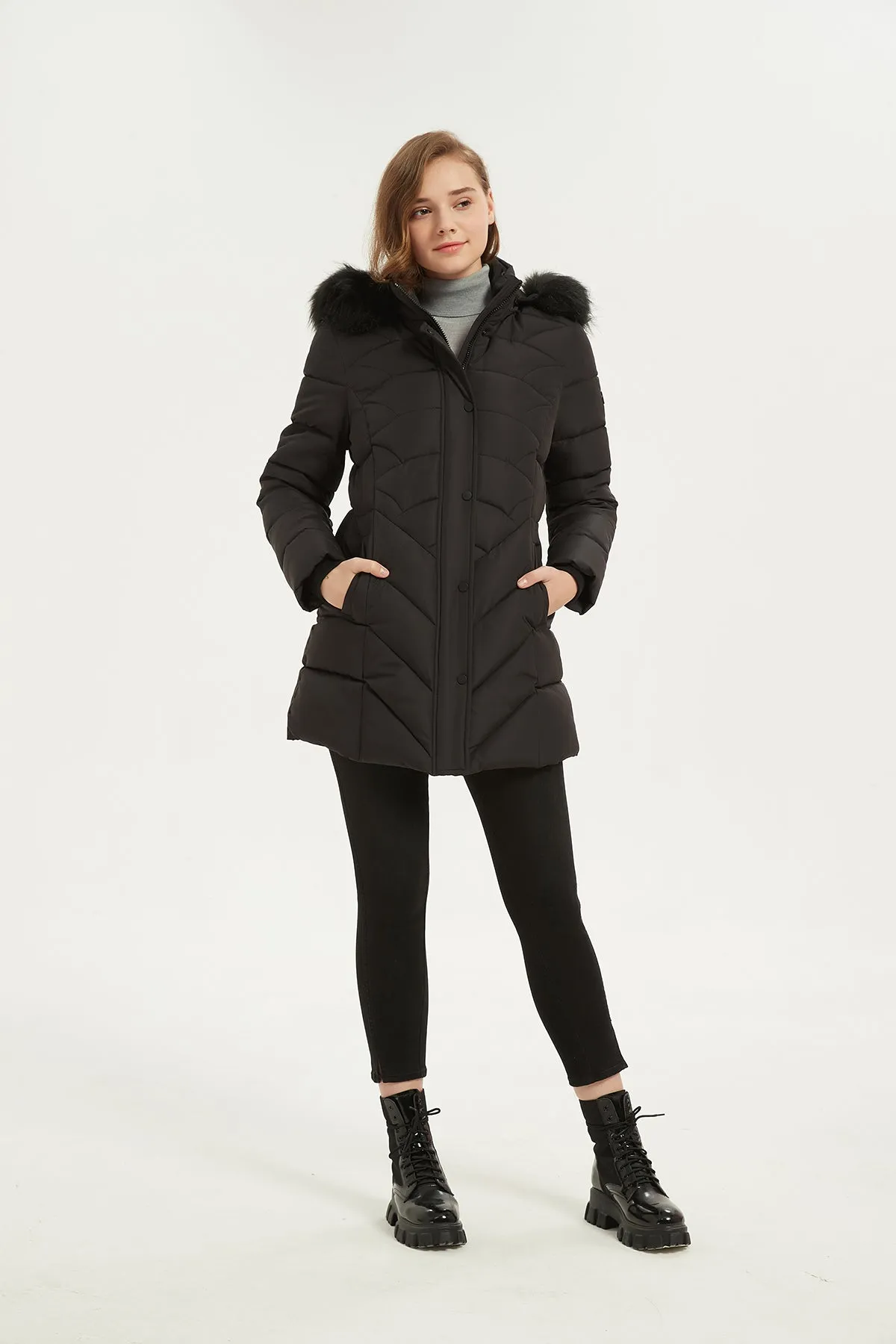 Quilted Puffer Coat & Jacket with faux fur hood