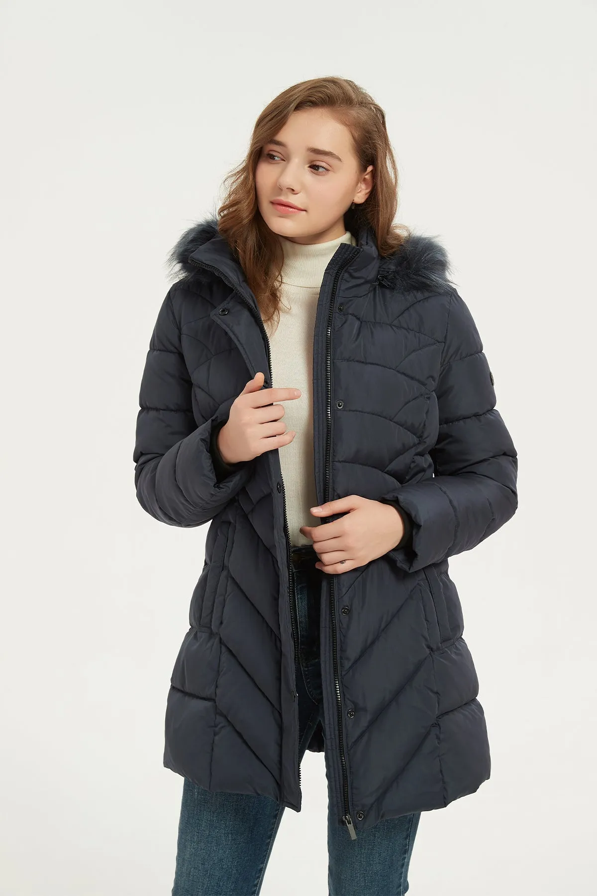 Quilted Puffer Coat & Jacket with faux fur hood