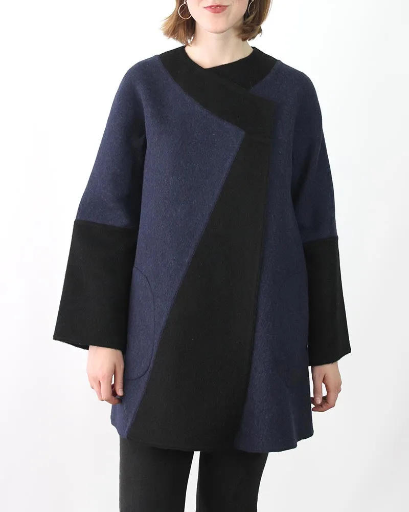 Reversible Diagonal Alpaca Coat in Plus Size