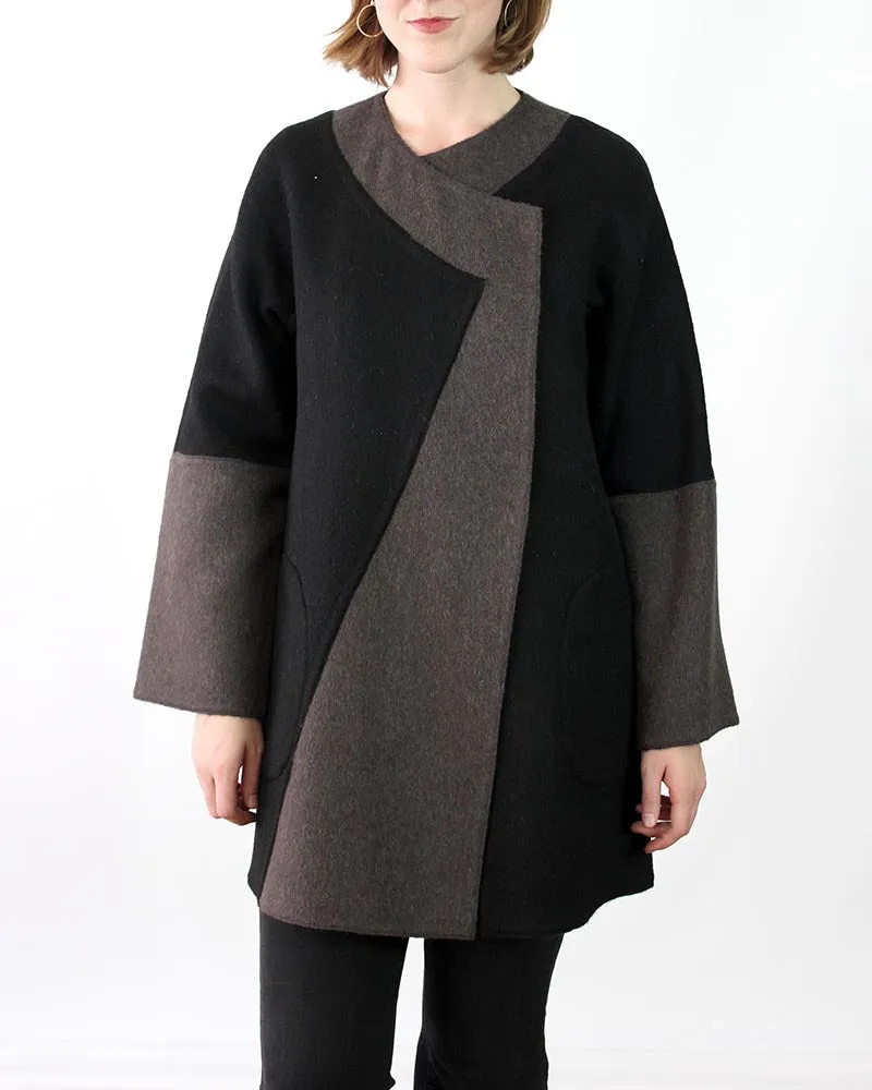 Reversible Diagonal Alpaca Coat in Plus Size