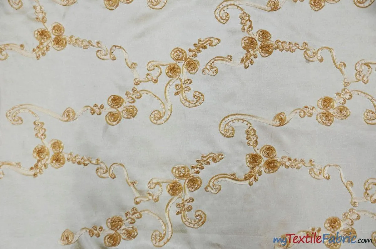 Ribbon Taffeta Fabric | Ribbon Cord Taffeta Embroidery | 54" Wide | Multiple Colors |