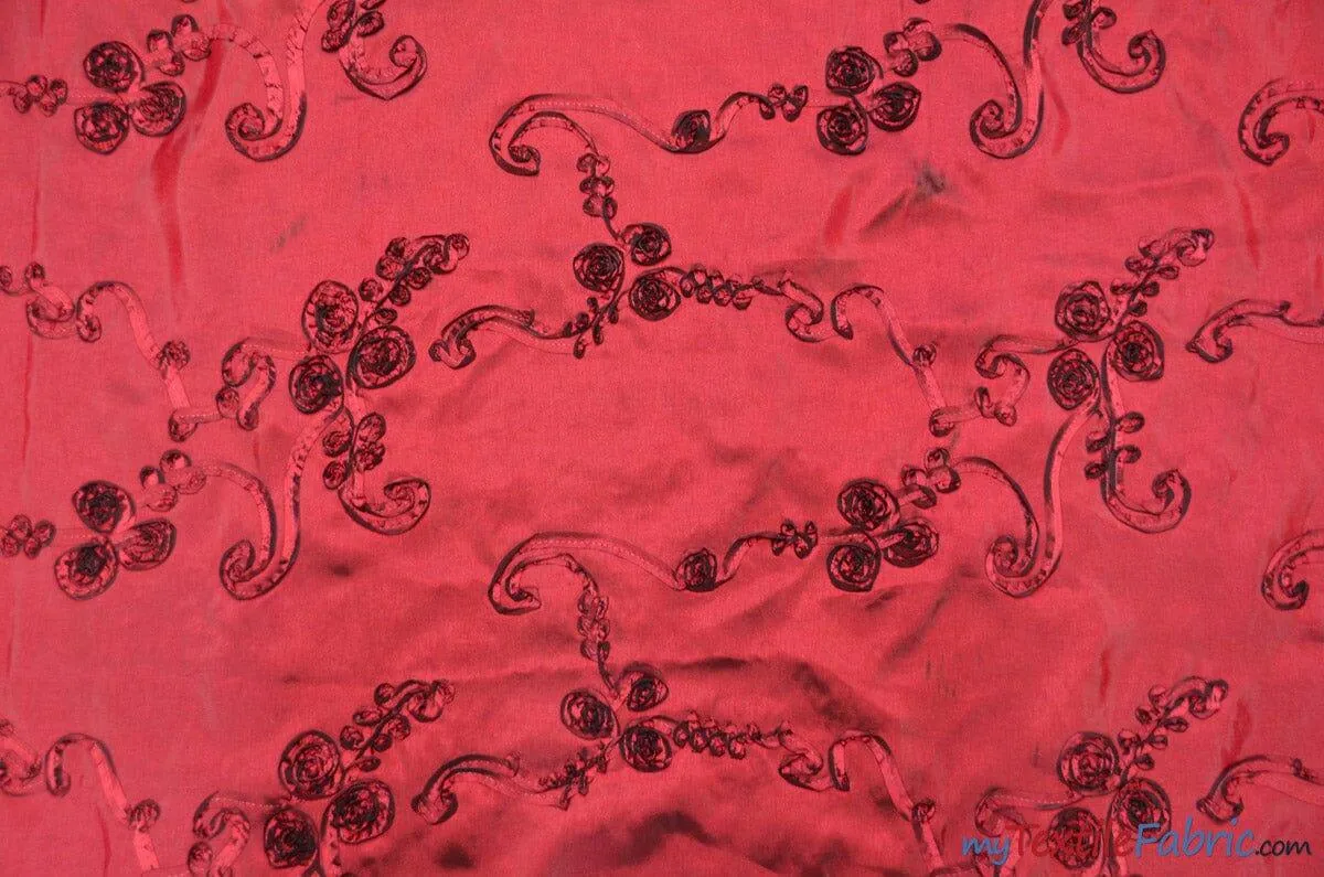 Ribbon Taffeta Fabric | Ribbon Cord Taffeta Embroidery | 54" Wide | Multiple Colors |